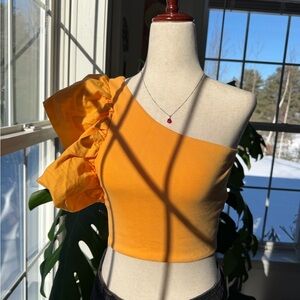 One-Shoulder Ruffle Orange Crop Top Zara NWT